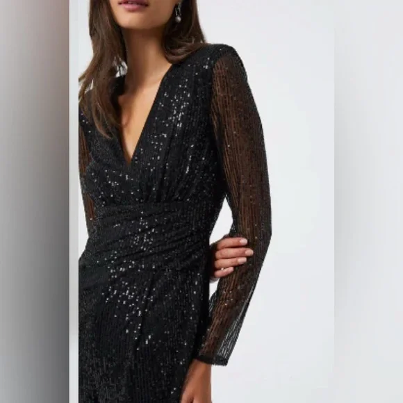 French Connection Black Sequin Jumpsuit EUC - Picture 4 of 9